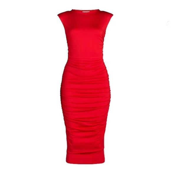 Women's Plus Red Sleeveless Open Back Midi Dress, Below Knee Length, Size XXL - Picture 2 of 10
